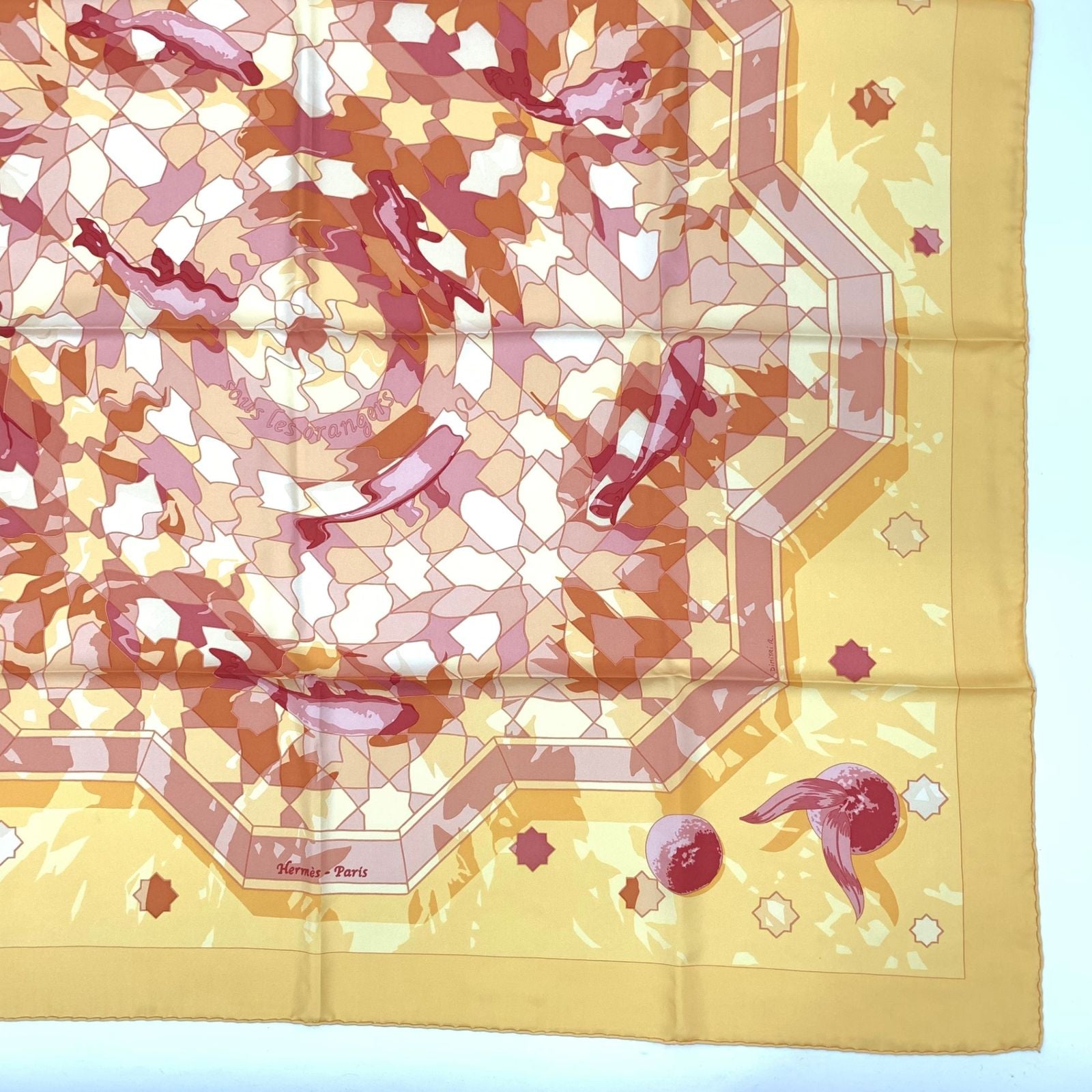 Hermes Carre 90 Sous les Orange Multicolor Scarf Silk — view 4