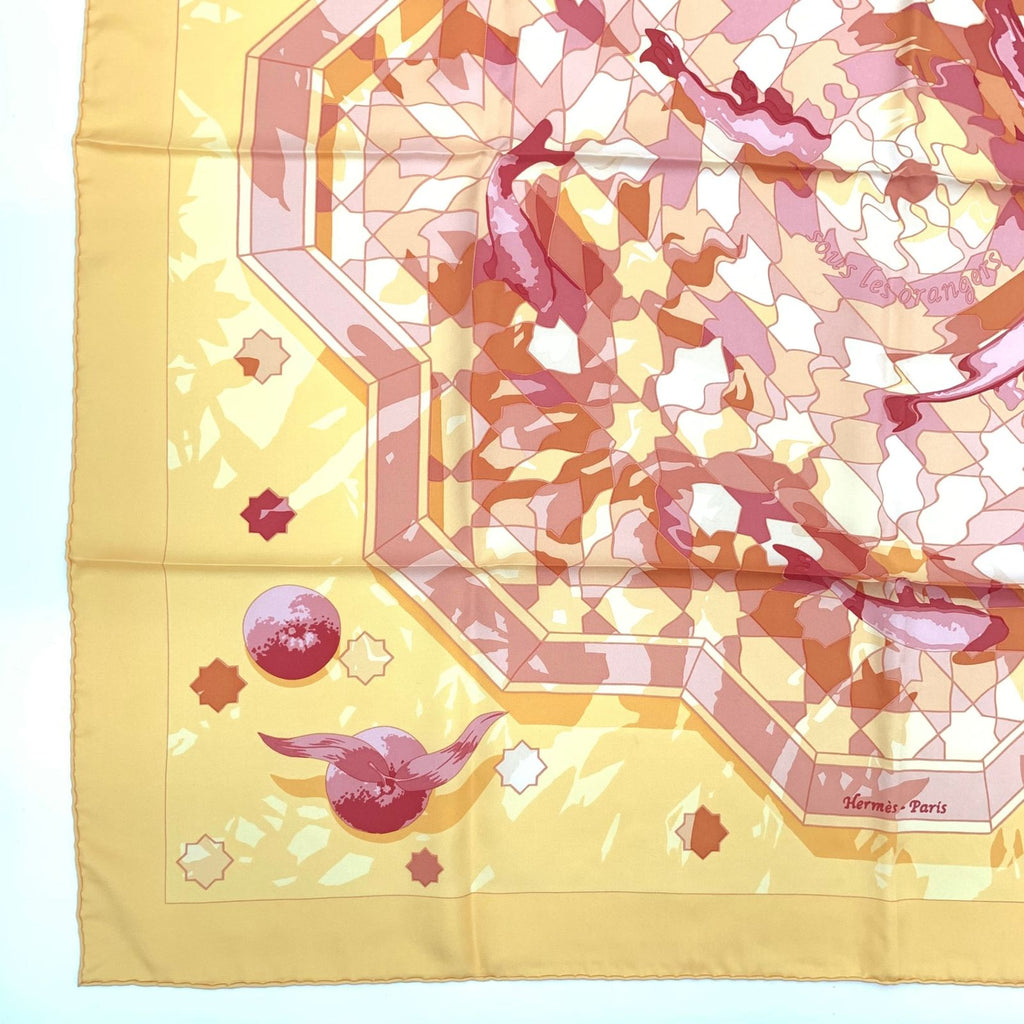 Hermes Carre 90 Sous les Orange Multicolor Scarf Silk — view 5