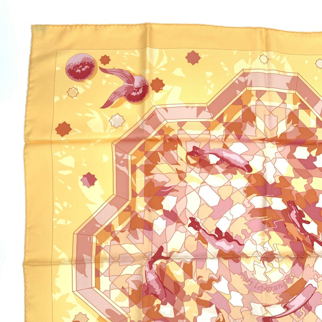 Hermes Carre 90 Sous les Orange Multicolor Scarf Silk — view 2