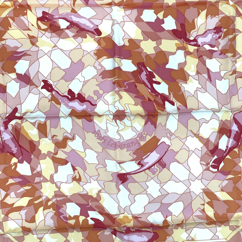Hermes Carre 90 Sous les Orange Multicolor Scarf Silk — view 6