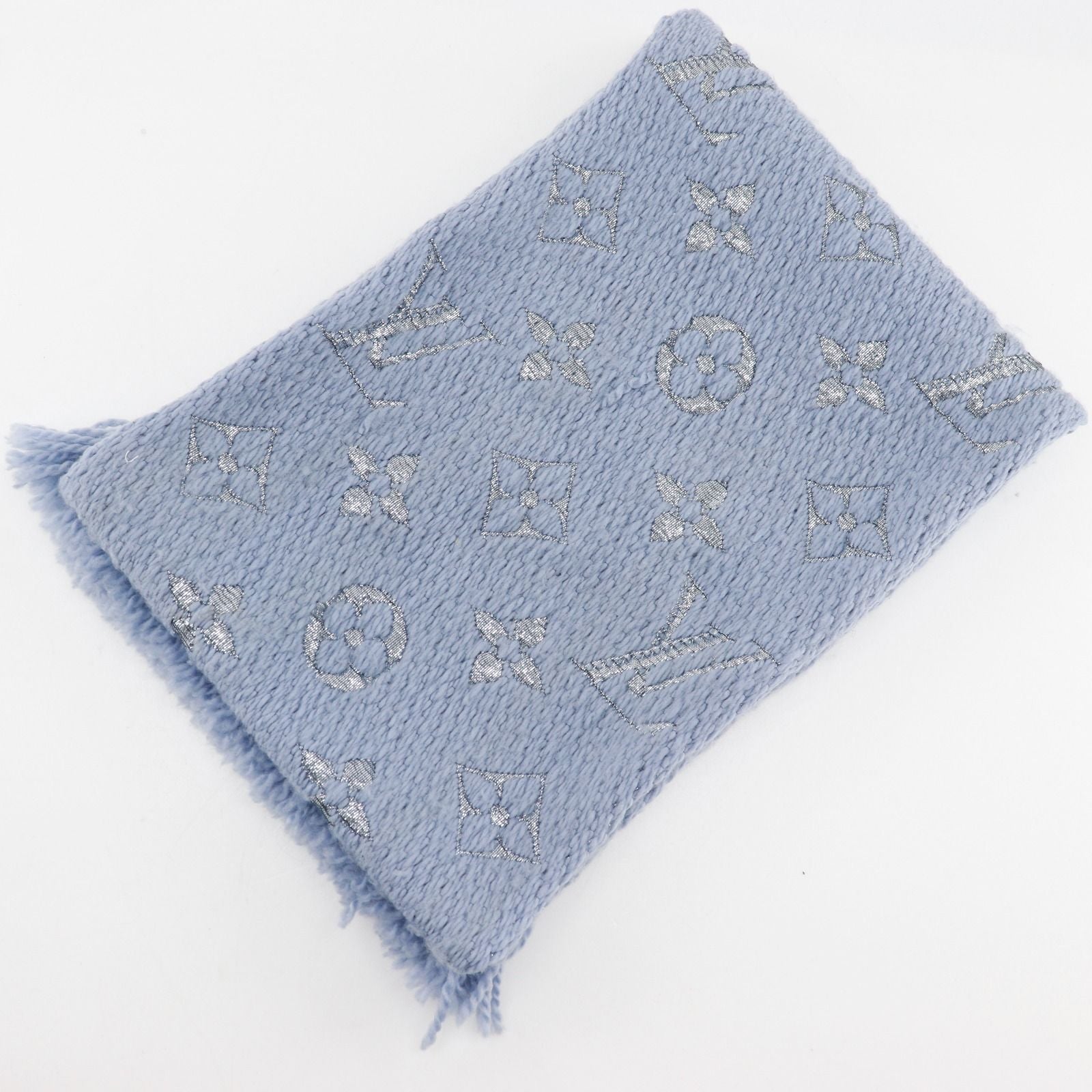 Louis Vuitton Echarpe Logo Mania Shine Wool Light Blue Scarf — view 3