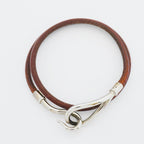 Hermes Bracelet Jumbo Hook Metal Leather Silver Brown — view 3