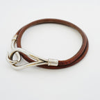 Hermes Bracelet Jumbo Hook Metal Leather Silver Brown — view 7