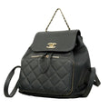 Chanel Backpack Quilted Caviar Leather Black Champagne Gold
