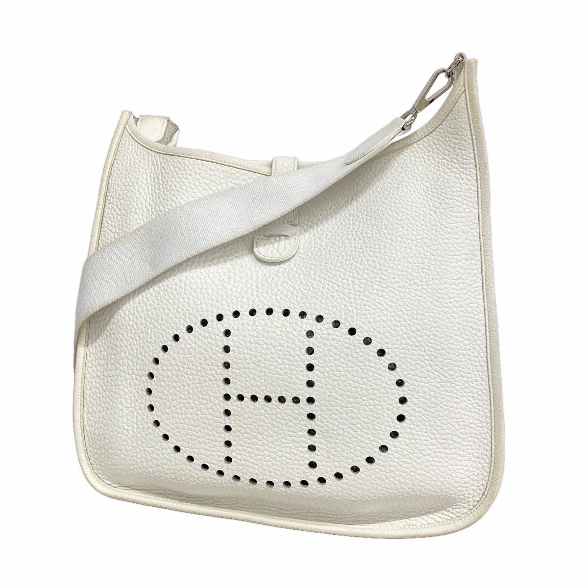 Hermes Shoulder Bag Evelyne Taurillon Clemence White Silver