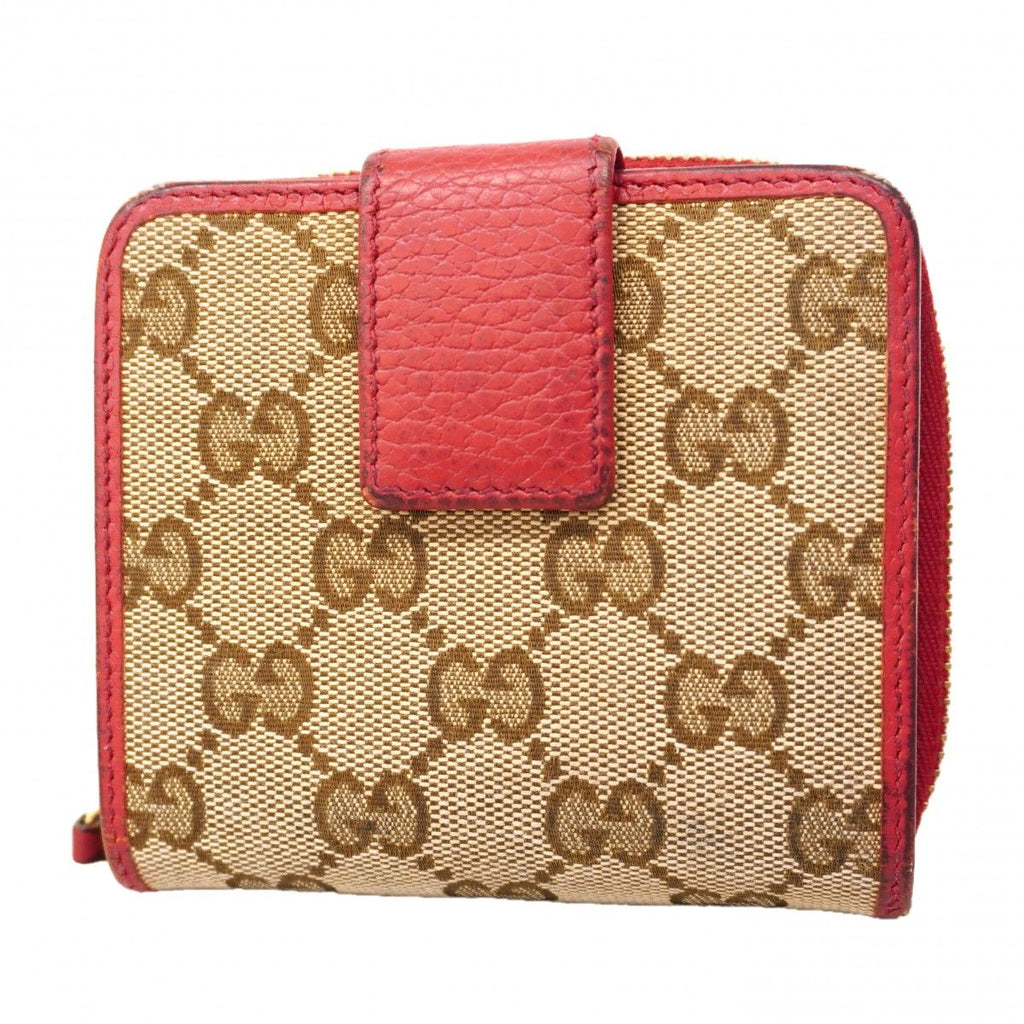 Gucci Wallet GG Canvas Beige Red Gold
