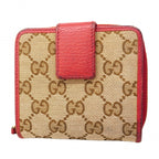 Gucci Wallet GG Canvas Beige Red Gold