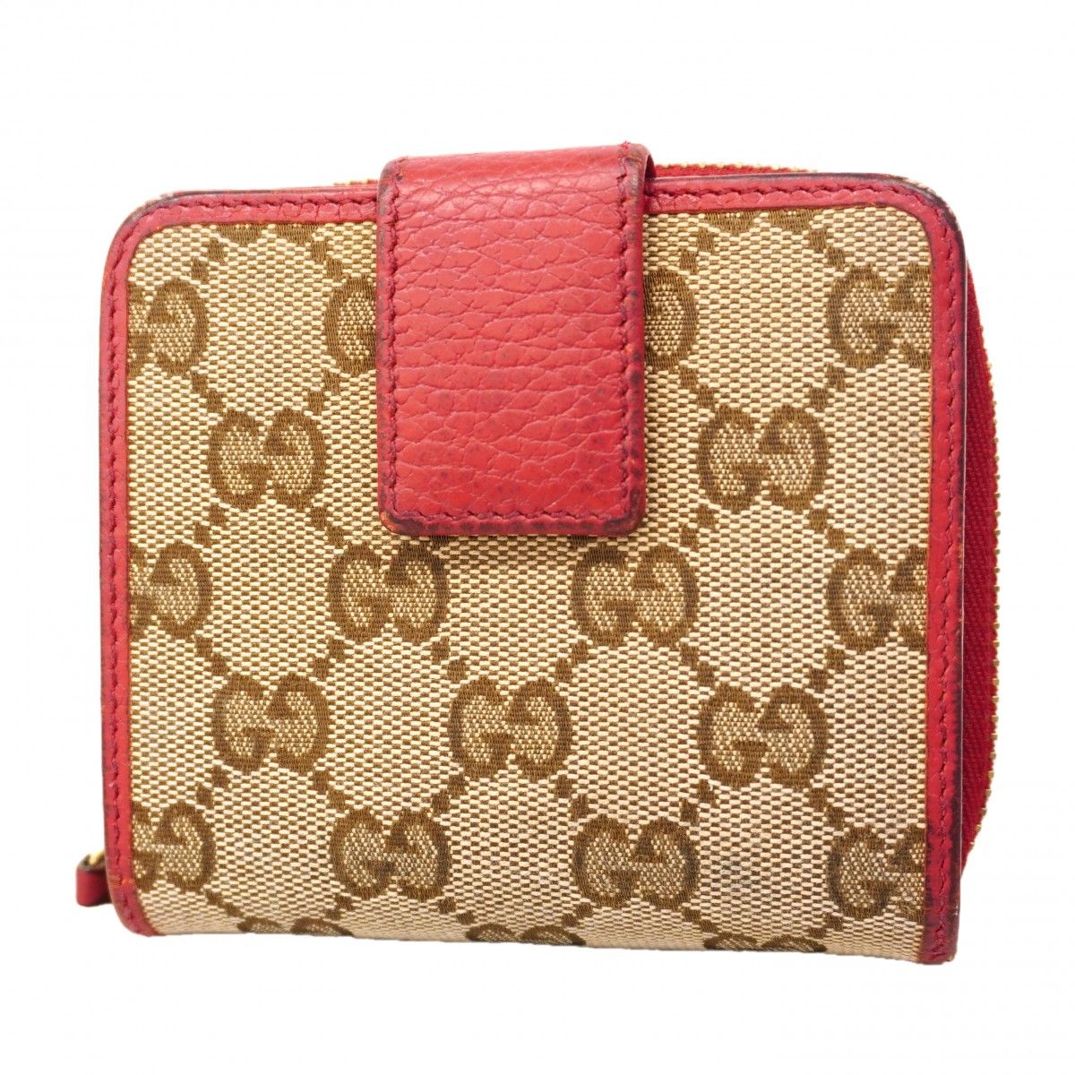 Gucci Wallet GG Canvas Beige Red Gold