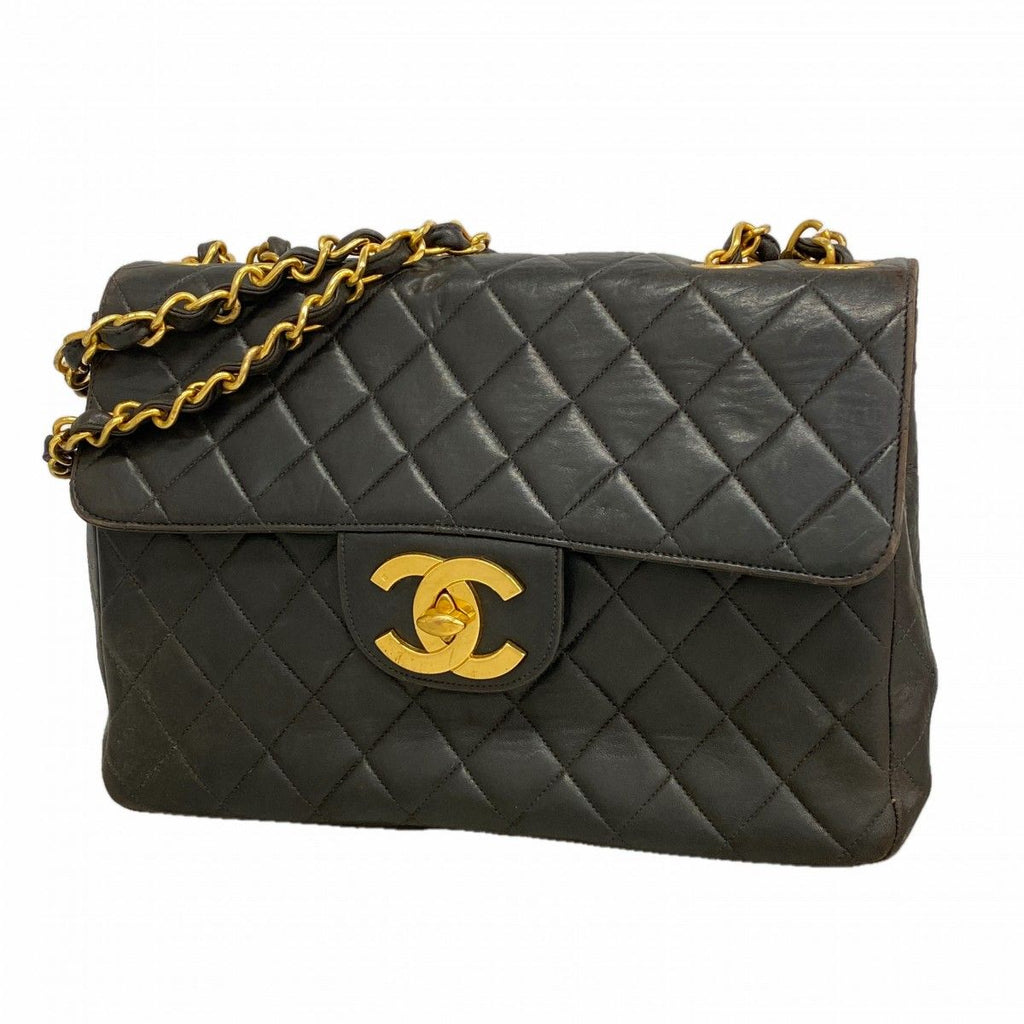 Chanel Shoulder Bag Deca Quilted Lambskin Black Gold
