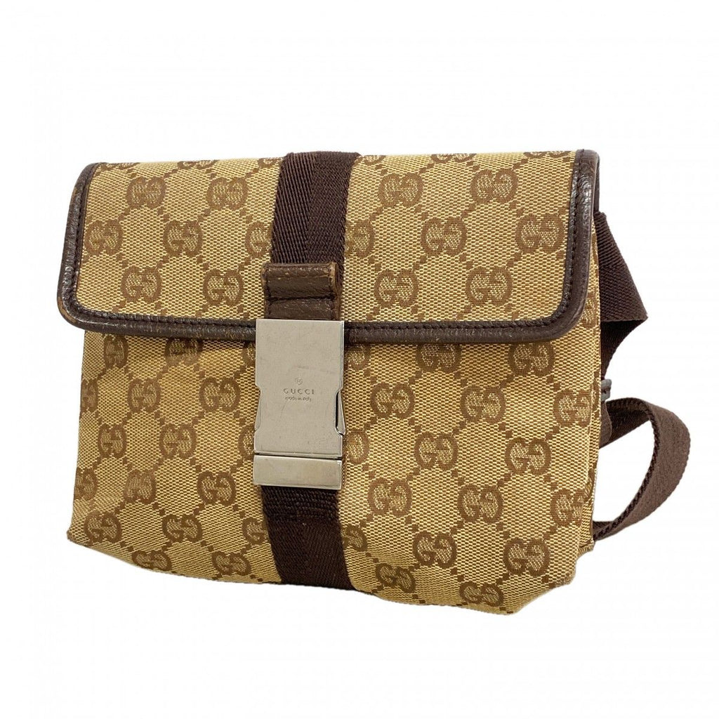 Gucci Waist Bag GG Canvas Beige Brown Silver