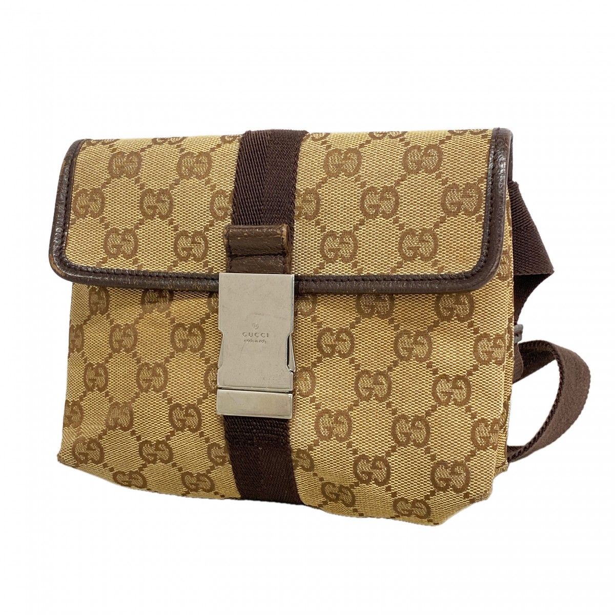 Gucci Waist Bag GG Canvas Beige Brown Silver