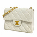 Chanel Shoulder Bag Mini Quilted Lambskin White Gold