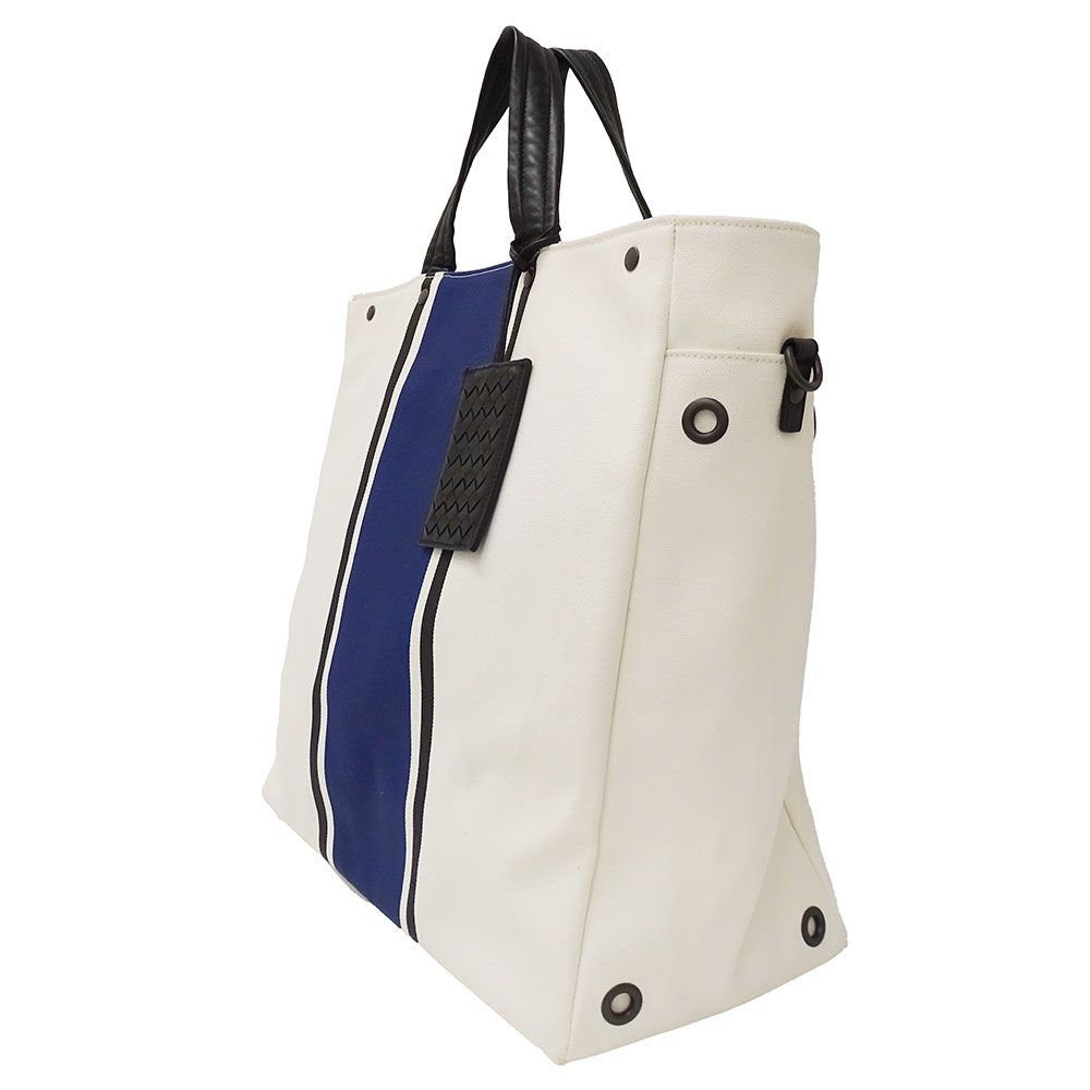 Bottega Veneta Tote Shoulder Bag 2-Way Canvas Ivory Blue Bag Large Going — view 4