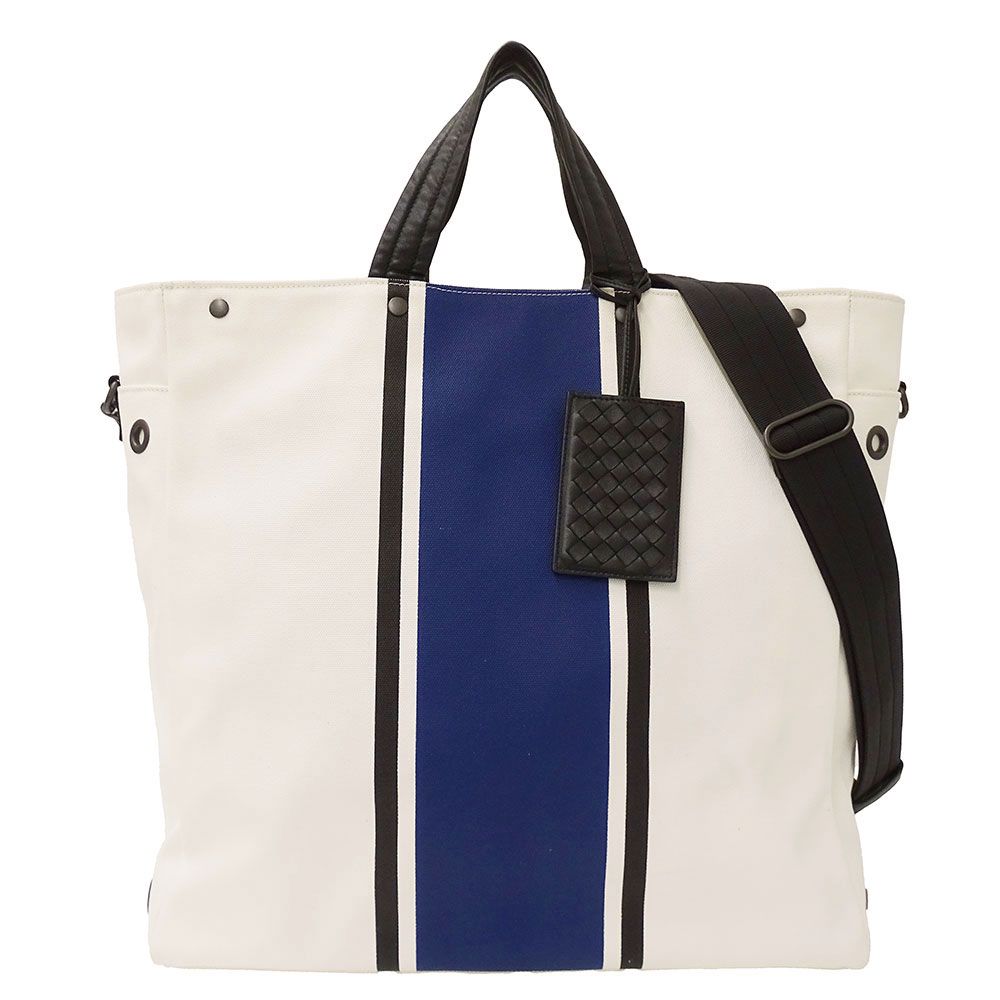 Bottega Veneta Tote Shoulder Bag 2-Way Canvas Ivory Blue Bag Large Going