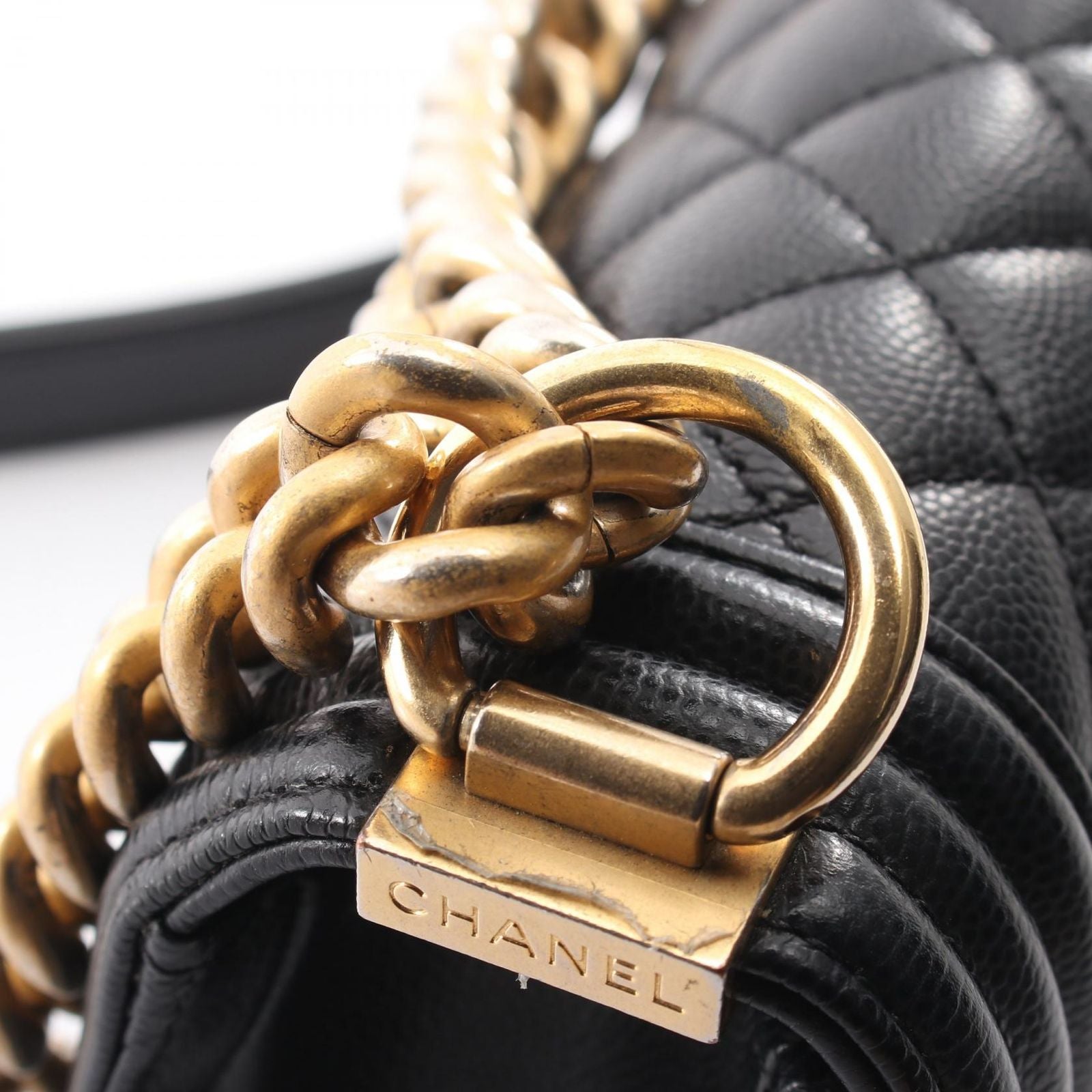 Chanel Shoulder Bag Boy Small Black Caviar Leather Chain — view 8