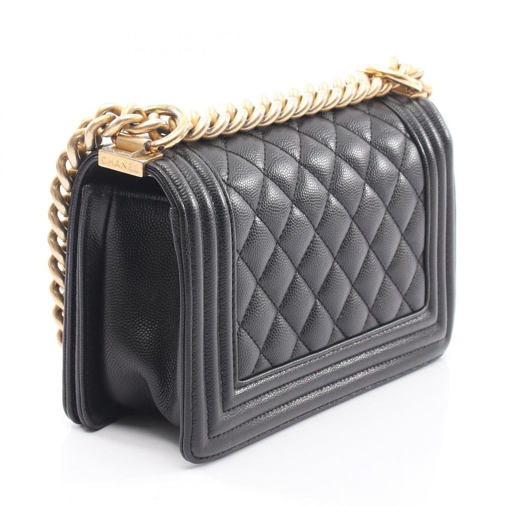 Chanel Shoulder Bag Boy Small Black Caviar Leather Chain — view 2