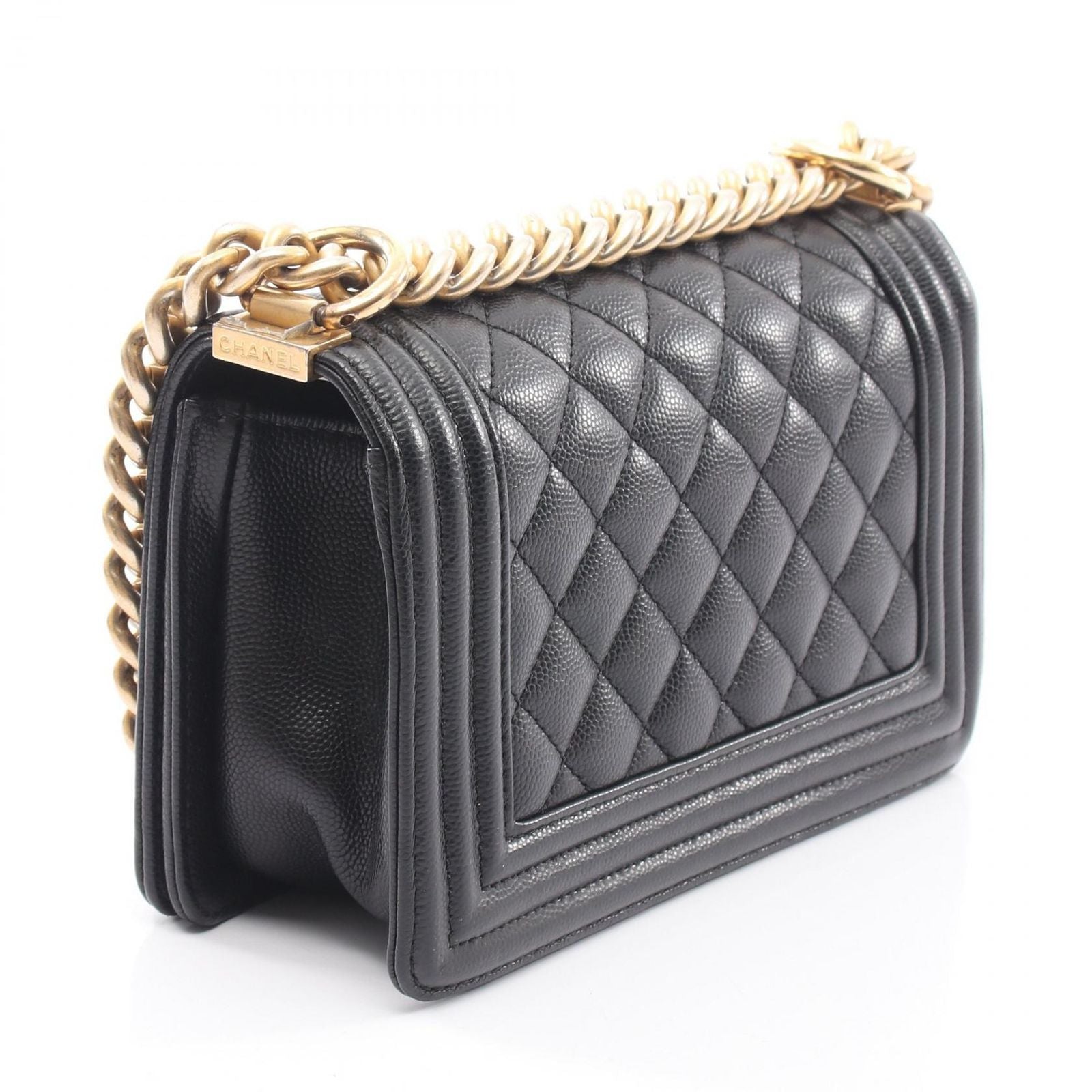 Chanel Shoulder Bag Boy Small Black Caviar Leather Chain — view 2