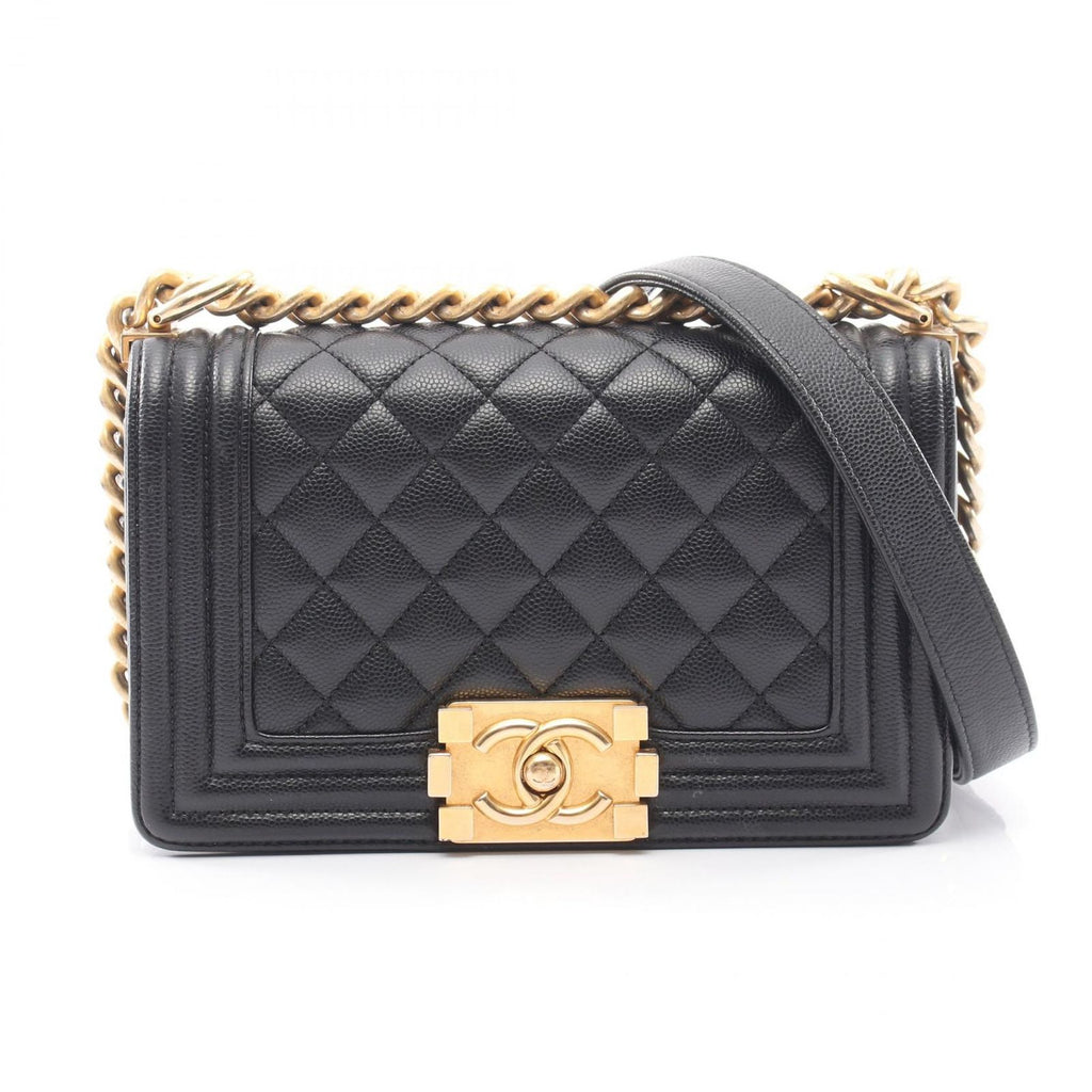 Chanel Shoulder Bag Boy Small Black Caviar Leather Chain