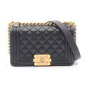 Chanel Shoulder Bag Boy Small Black Caviar Leather Chain