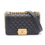 Chanel Shoulder Bag Boy Small Black Caviar Leather Chain