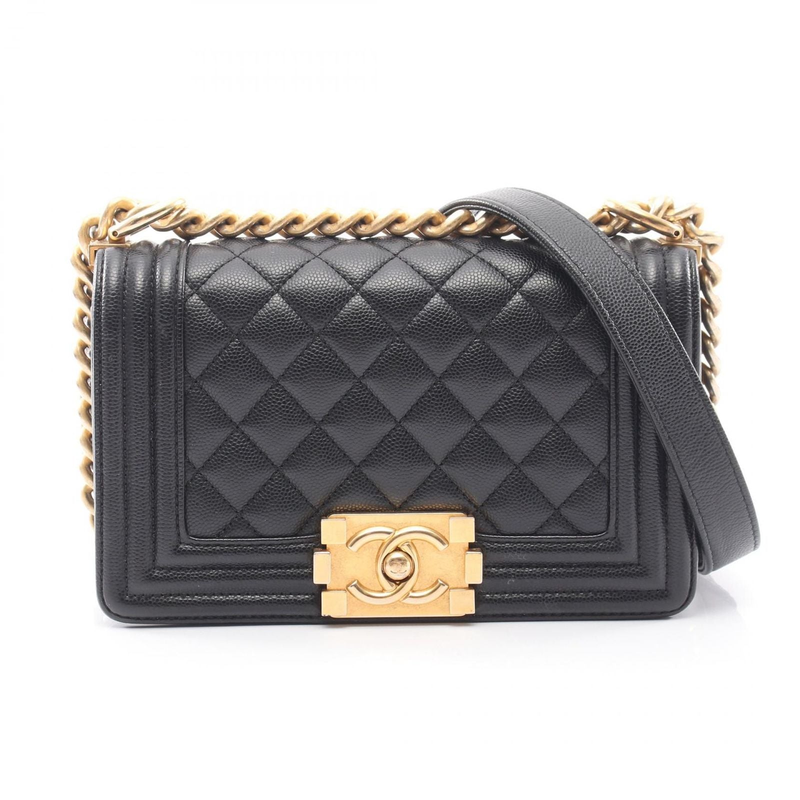 Chanel Shoulder Bag Boy Small Black Caviar Leather Chain