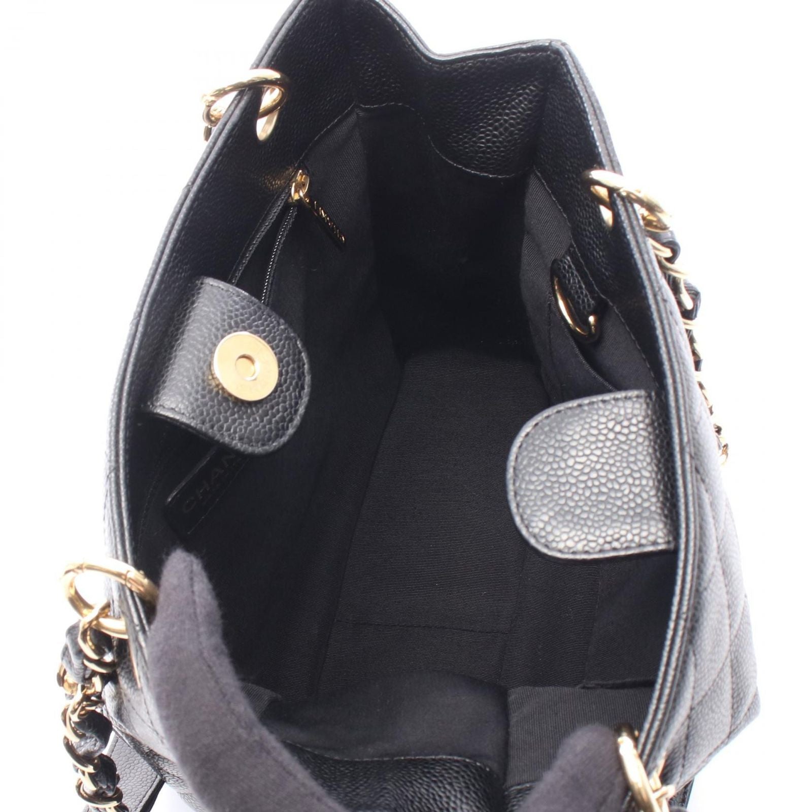 Chanel Tote Quilted Petite Shopping PST Black Caviar Leather Chain — view 3