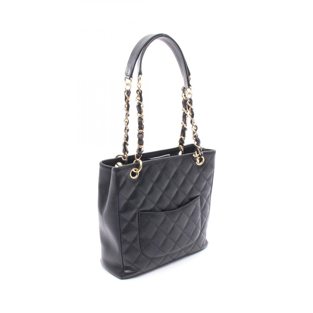 Chanel Tote Quilted Petite Shopping PST Black Caviar Leather Chain — view 2