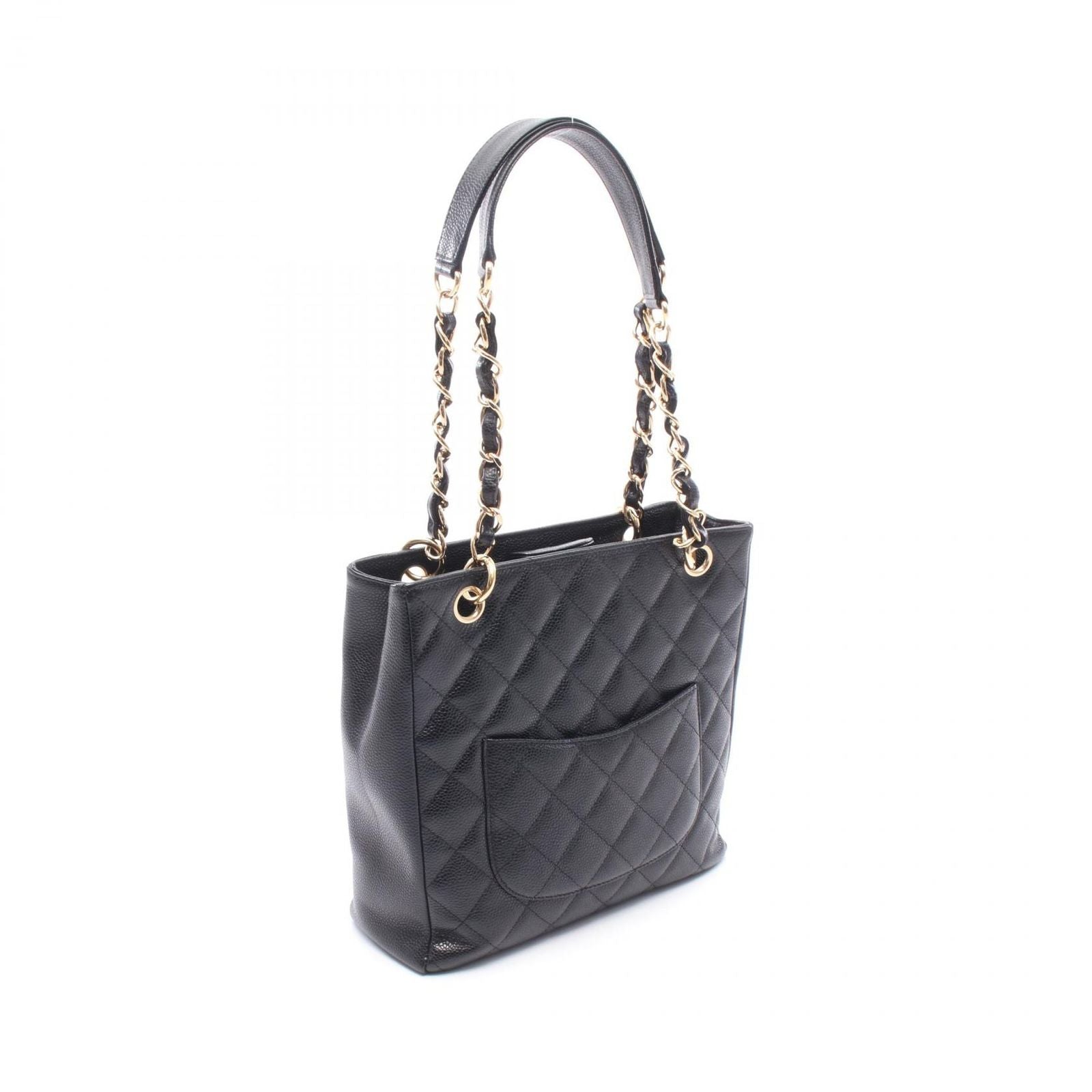 Chanel Tote Quilted Petite Shopping PST Black Caviar Leather Chain — view 2