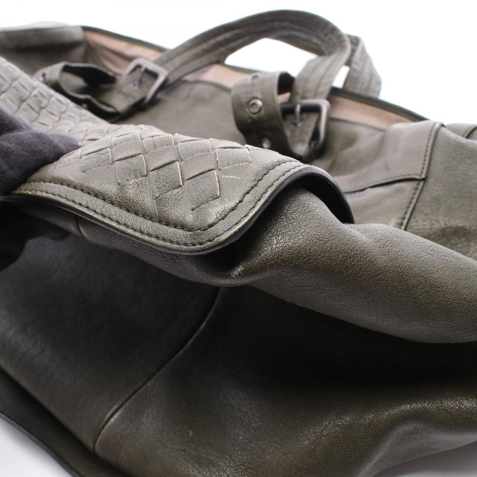 Bottega Veneta Boston Bag Intrecciato 2-Way Dark Khaki Leather — view 9