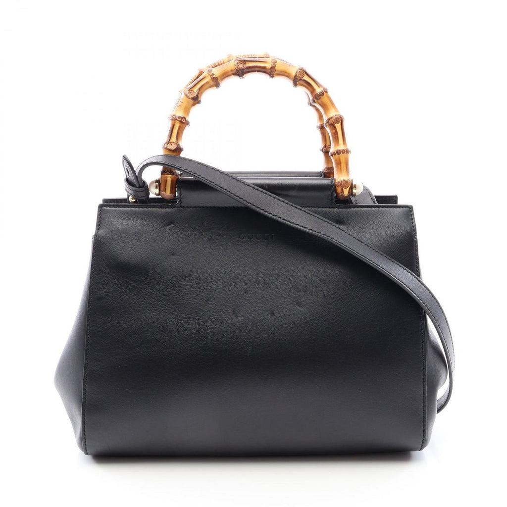 Gucci Handbag Nymphaea Bamboo 2-Way Black Leather Bambu Small Tote