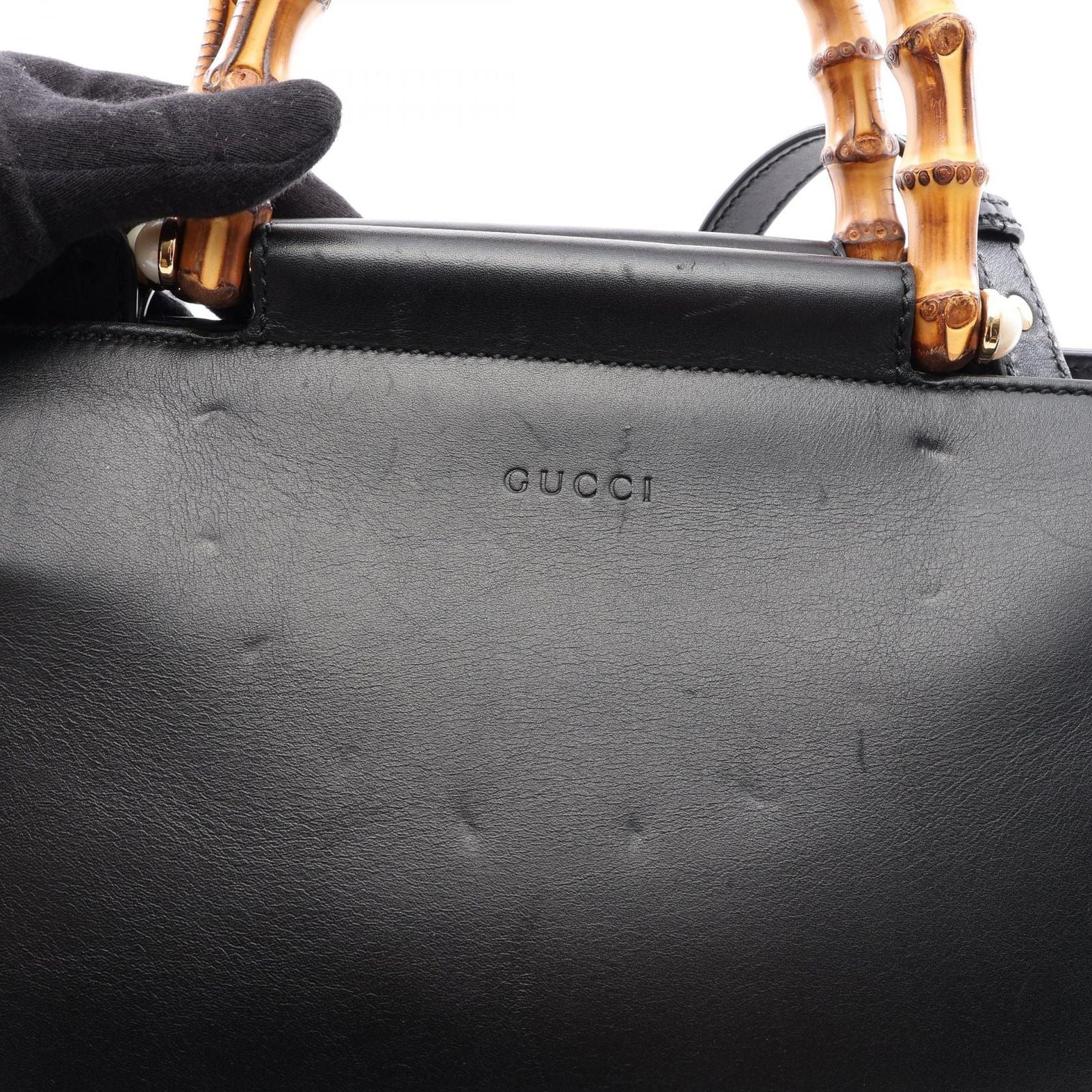 Gucci Handbag Nymphaea Bamboo 2-Way Black Leather Bambu Small Tote — view 5