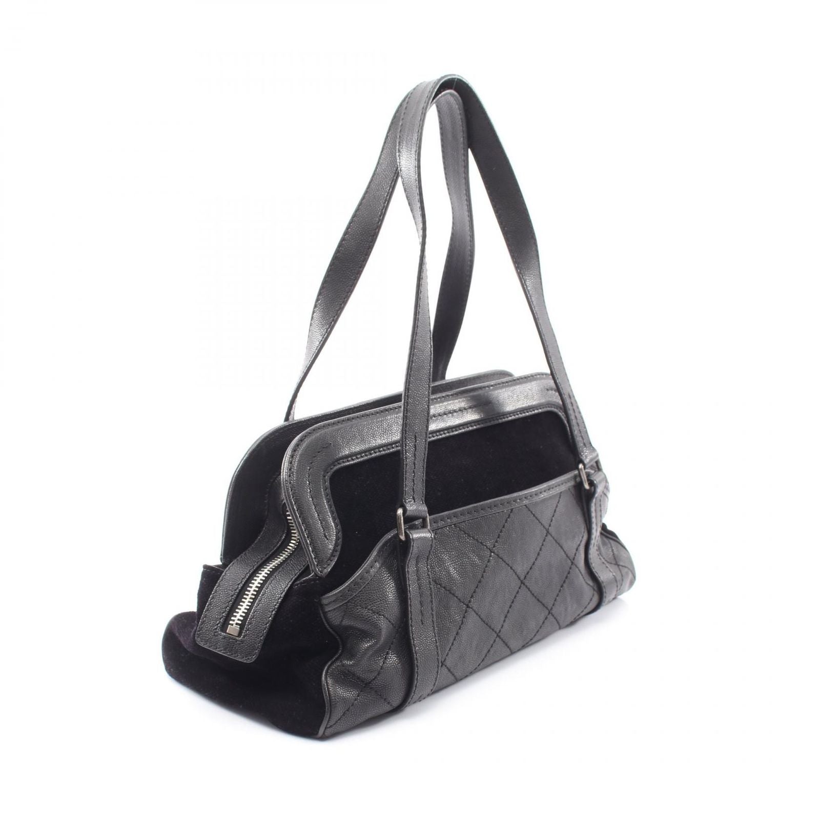 Chanel Shoulder Bag Quilted 2.55 Antique Silver Black Caviar Leather — view 2
