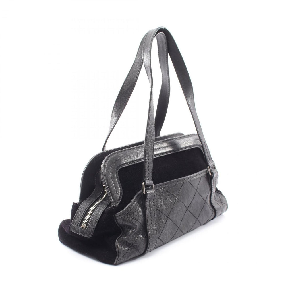 Chanel Shoulder Bag Quilted 2.55 Antique Silver Black Caviar Leather — view 2