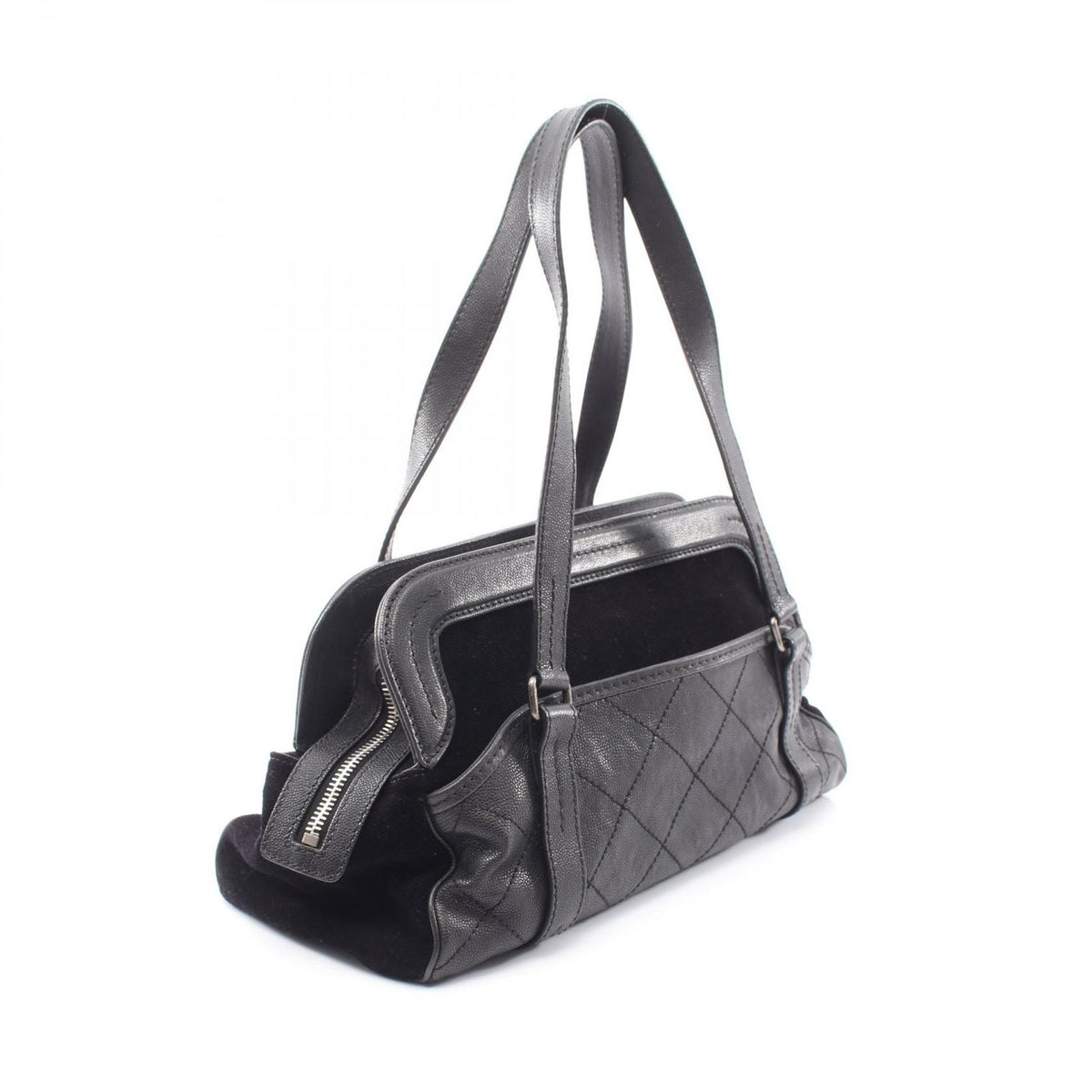Chanel Shoulder Bag Quilted 2.55 Antique Silver Black Caviar Leather — view 2