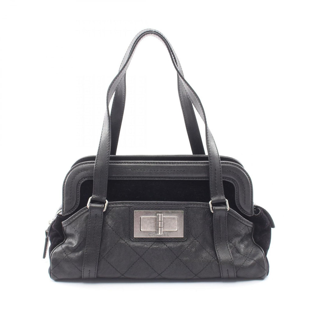 Chanel Shoulder Bag Quilted 2.55 Antique Silver Black Caviar Leather
