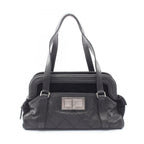 Chanel Shoulder Bag Quilted 2.55 Antique Silver Black Caviar Leather