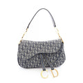Dior Shoulder Bag Double Trotter Navy Canvas Leather