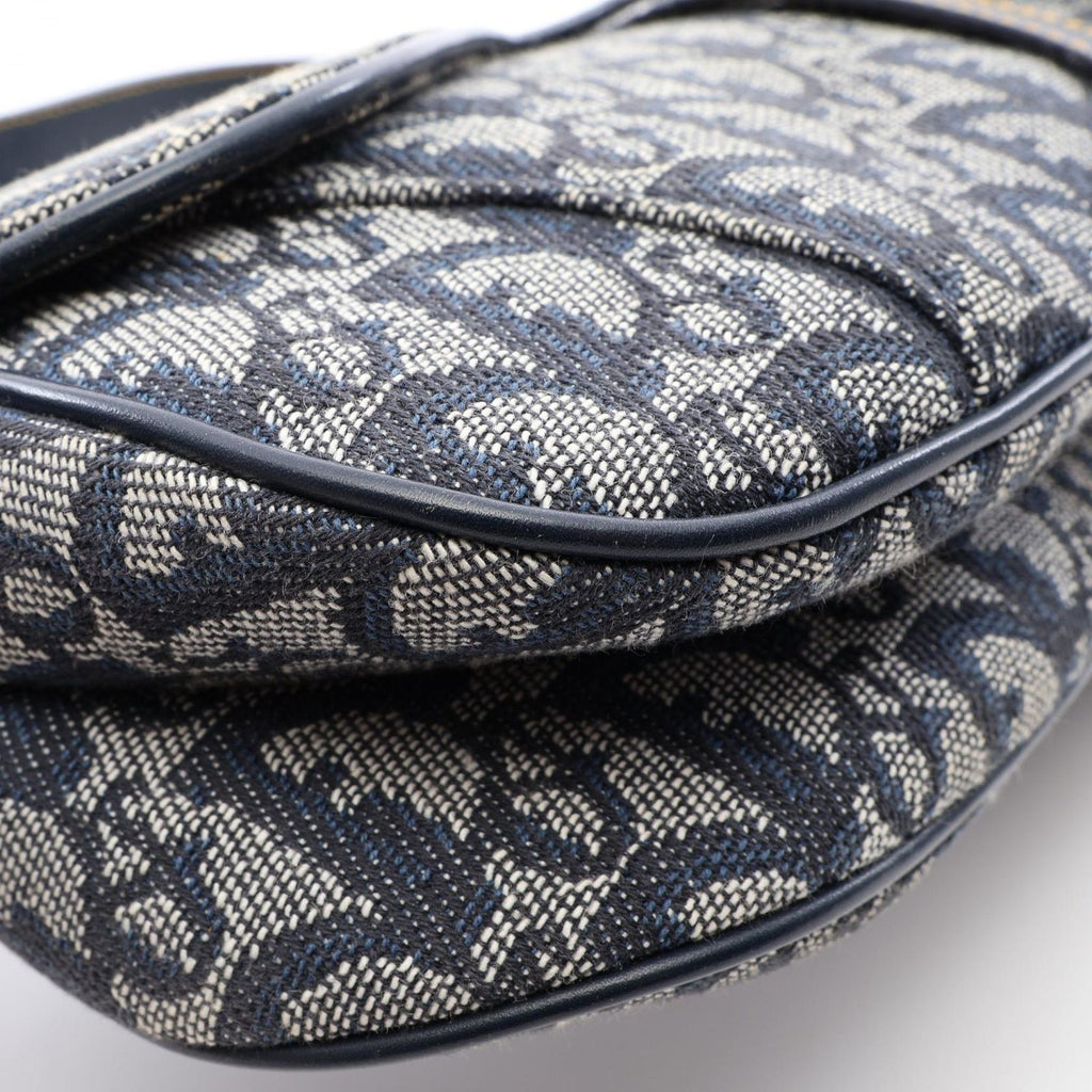 Dior Shoulder Bag Double Trotter Navy Canvas Leather — view 7