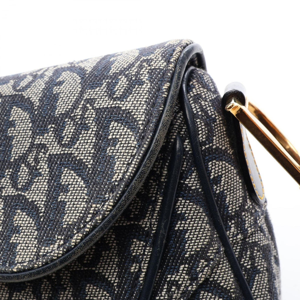 Dior Shoulder Bag Double Trotter Navy Canvas Leather — view 5