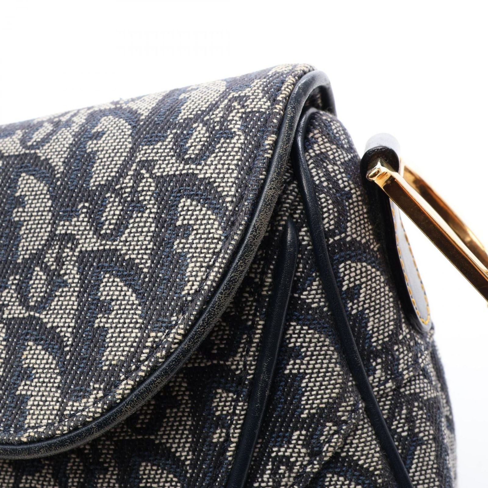 Dior Shoulder Bag Double Trotter Navy Canvas Leather — view 5