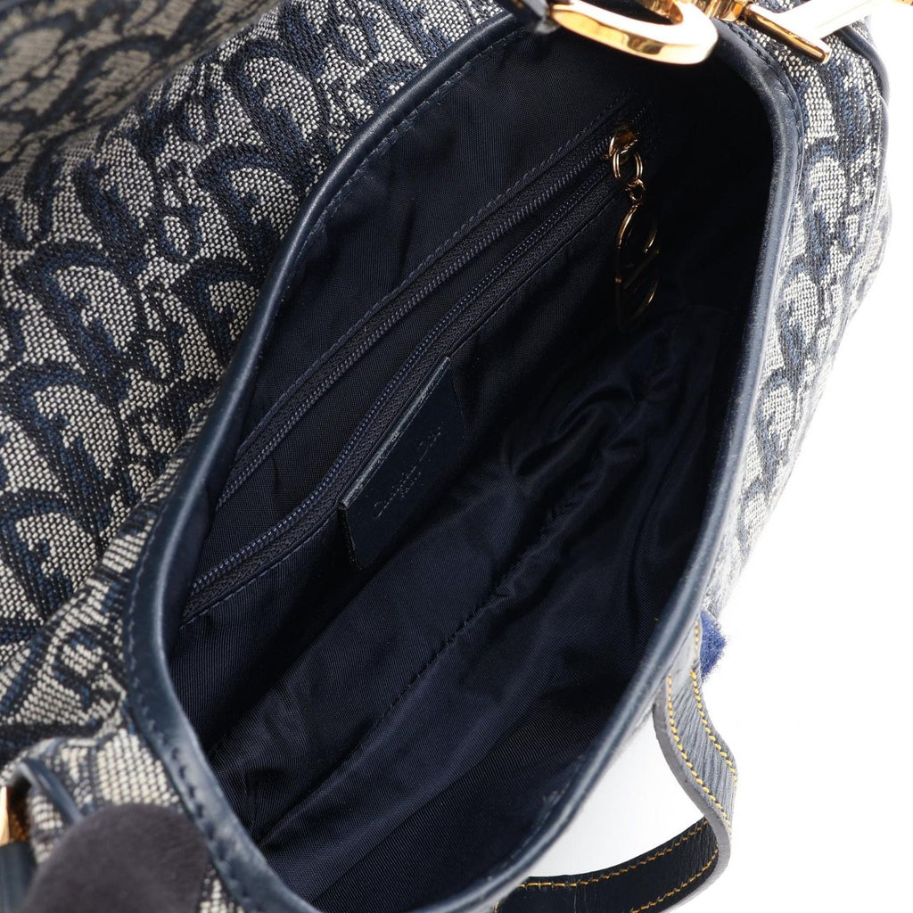Dior Shoulder Bag Double Trotter Navy Canvas Leather — view 3