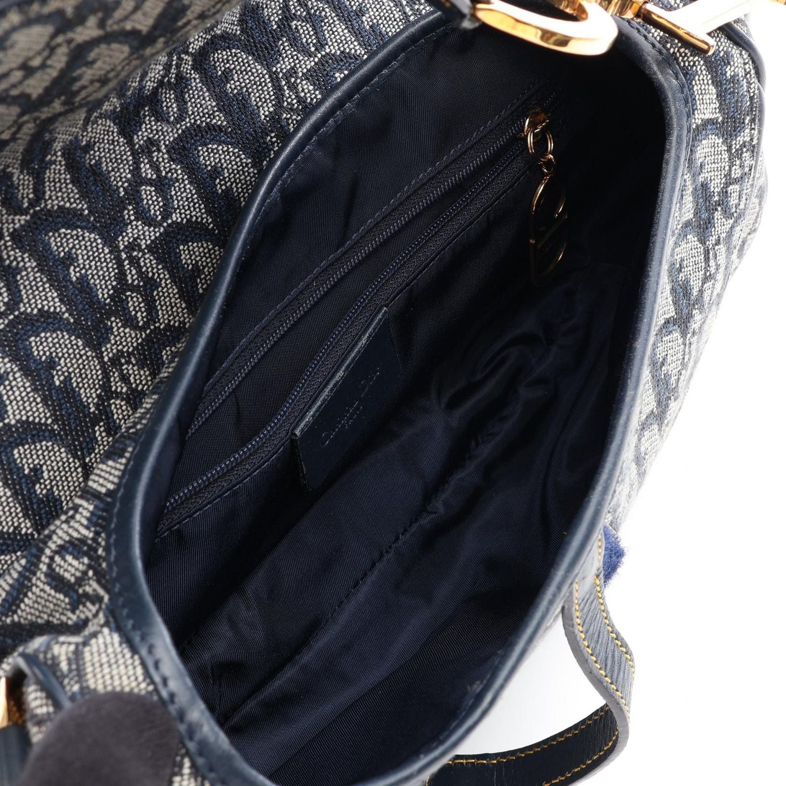 Dior Shoulder Bag Double Trotter Navy Canvas Leather — view 3