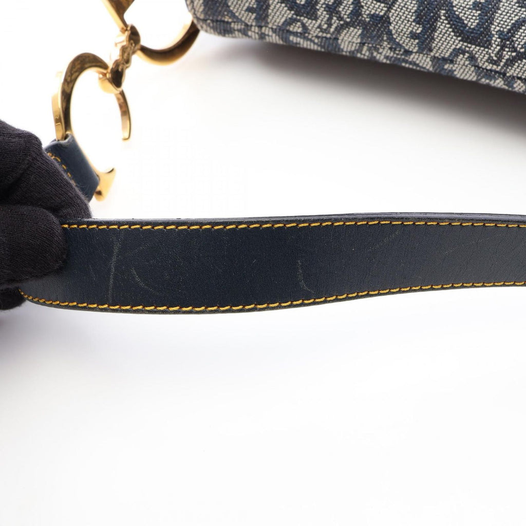 Dior Shoulder Bag Double Trotter Navy Canvas Leather — view 9