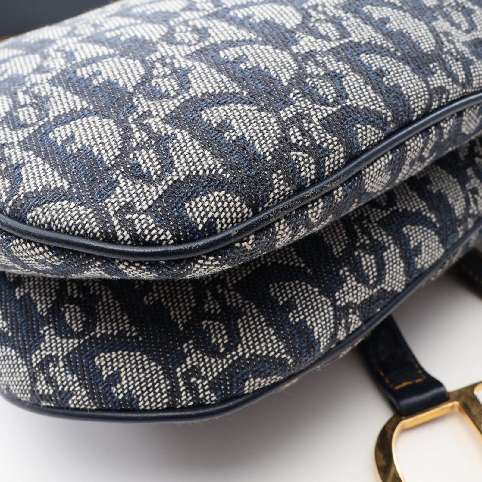 Dior Shoulder Bag Double Trotter Navy Canvas Leather — view 6