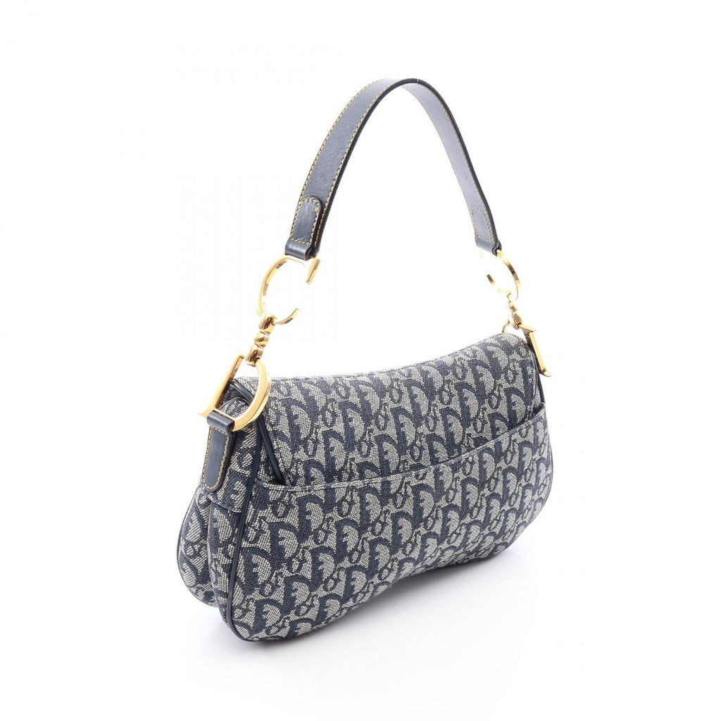 Dior Shoulder Bag Double Trotter Navy Canvas Leather — view 2