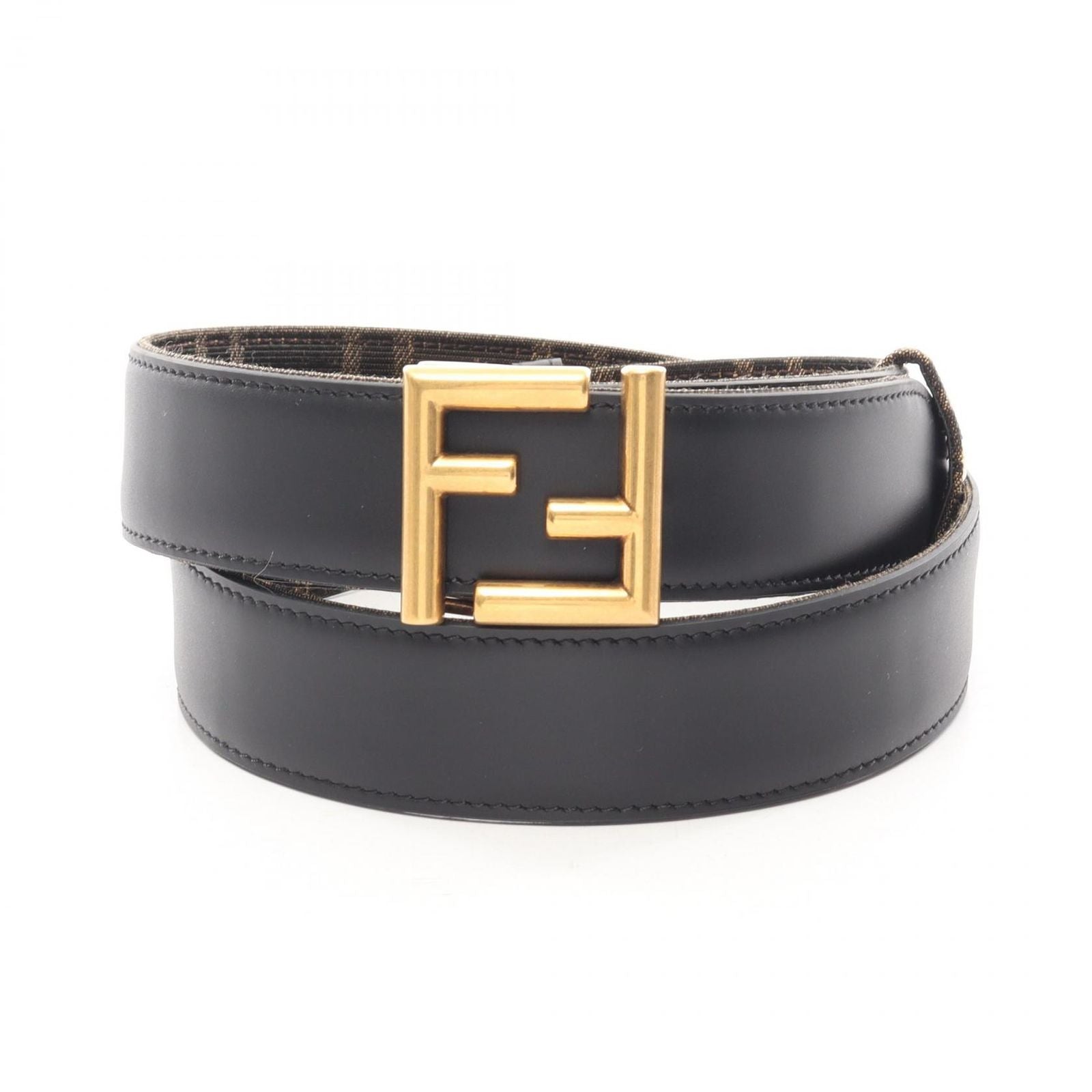 Fendi Belt FF Logo Buckle Gold Reversible Black Brown Canvas Leather — view 5