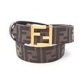 Fendi Belt FF Logo Buckle Gold Reversible Black Brown Canvas Leather