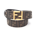 Fendi Belt FF Logo Buckle Gold Reversible Black Brown Canvas Leather
