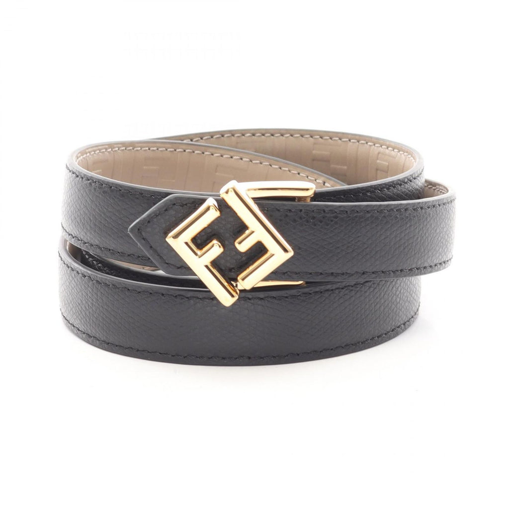 Fendi Belt FF Diamond Gold Reversible Beige Black Leather