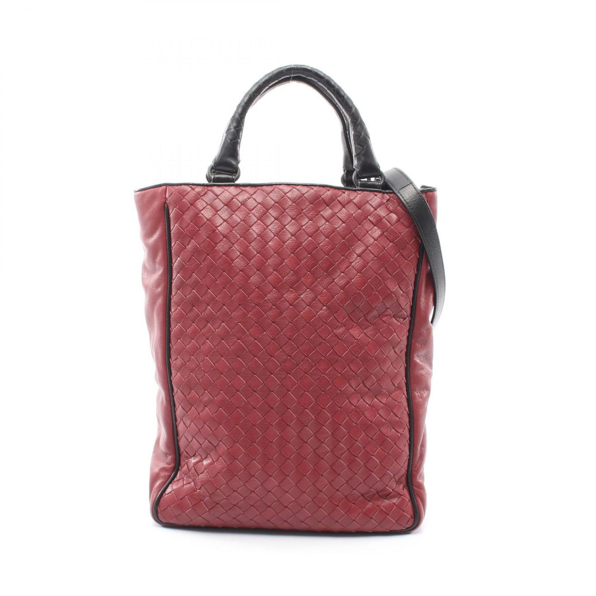 Bottega Veneta Handbag Intrecciato 2-Way Wine Red Black Leather